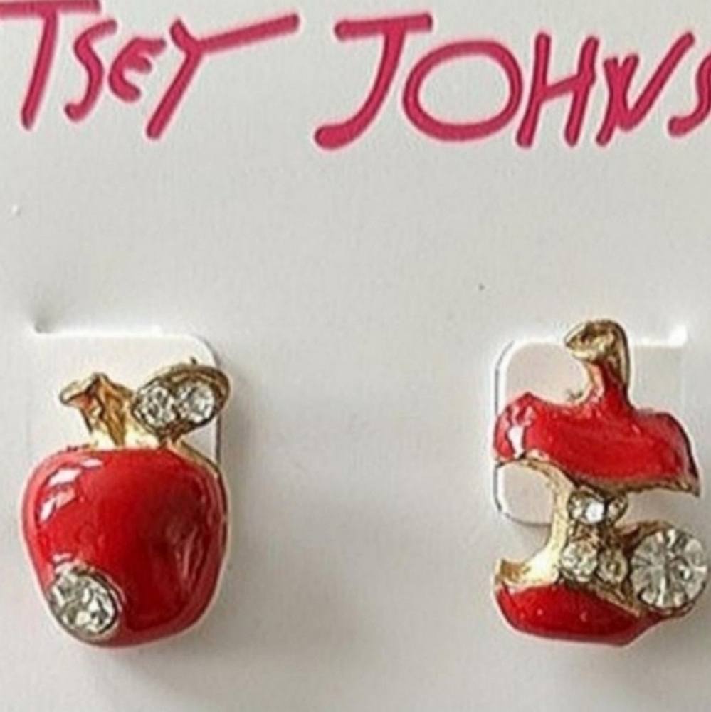 Jeweled Red apple studs mismatched 🍎 rhinestones Trendy